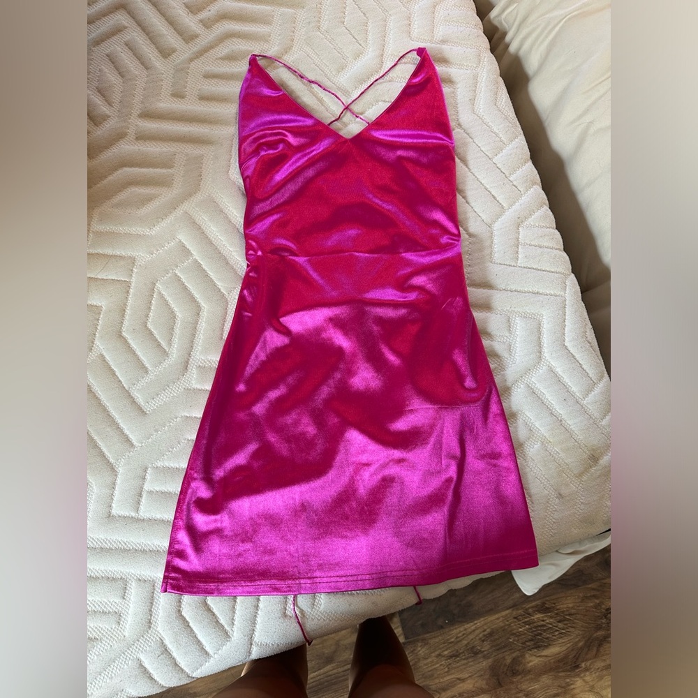 Hot pink open back silk dress